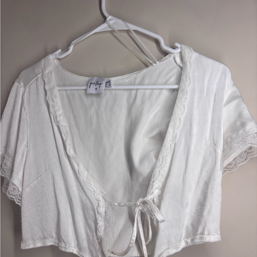 White Lace Trim Cardigan